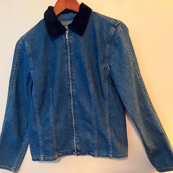 Denim Old School Jacket with Black Collar & Full Zipper- Size 4 - Picture 1 of 8